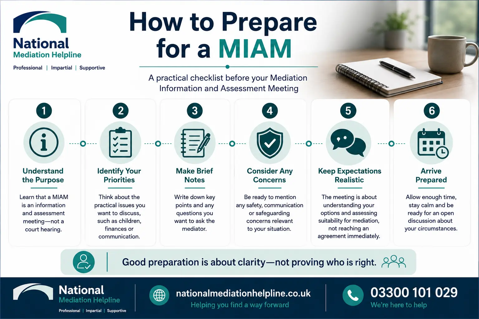 How to prepare for a miam in High Wycombe How to prepare for a miam infographics , explaining How to prepare for a miam in High Wycombe: Understand how to prepare for a miam in 6 Steps